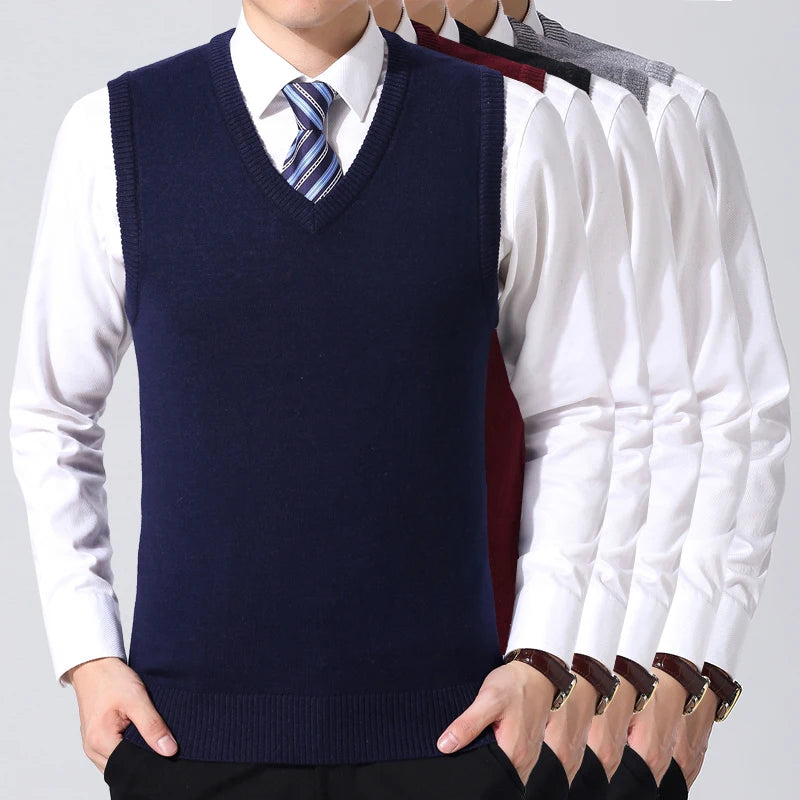 2026 New Fashion Brand Sweater Man Pullovers Vest Slim Fit Jumpers Knitwear Sleeveless Winter