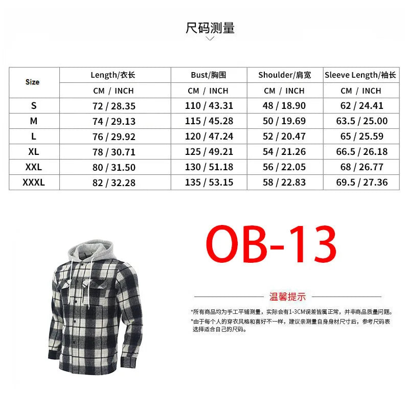 Men's Plaid Flannel Shirt Jacket Detachable Hooded Button-Down Shacket for Casual Wear
