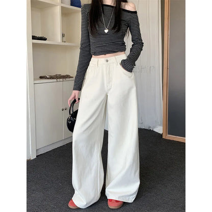 Botvotee Milk White Baggy Jeans Women Spring Summer 2025 New Korean Fashion Causal Y2k Loose Oversized High Waisted Jeans