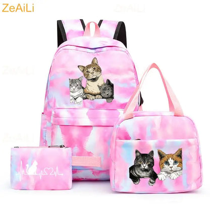 3pcs White Puppy Maltese Dog Colorful Backpack with Lunch Bag for Women Student Teenagers Rucksack Casual School Bags Sets