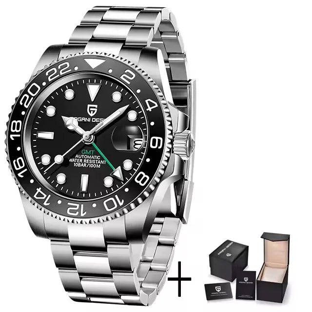 PAGANI DESIGN 40MM Men Mechanical Wristwatch Stainless Steel GMT Watch Top Brand Sapphire Glass Waterproof Automatic Watches Men