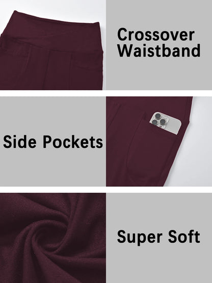 Women's Super Soft Crossover High Waisted Capri Pants With Pockets Tummy Control No See Through Workout Yoga Running Leggings