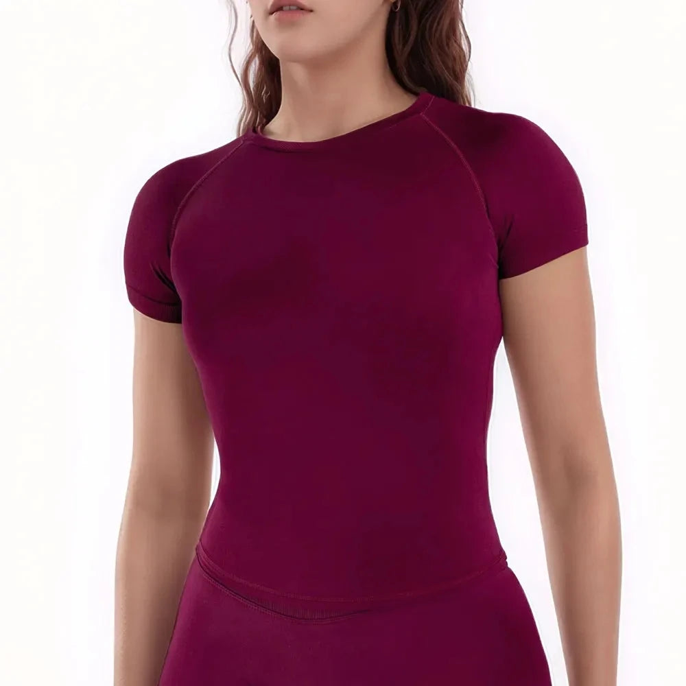 Impact Short Sleeve Top for Women Gym Crop Top Light Weight Seamless Yoga Top Workout T Shirt Longline Stretchy Sports Shirts