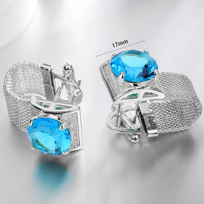 HAWSON Birthstone Crystal Cufflinks for Men Silver Luxury with Chain Wedding Birthday Christmas Gift