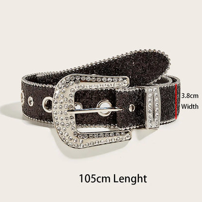 Gothic Black Silver Metal Buckle Rhinestone Belt Luxury Desiner Four Seasons Y2K Womens Jeans Belt Plus Size Men's Waistband