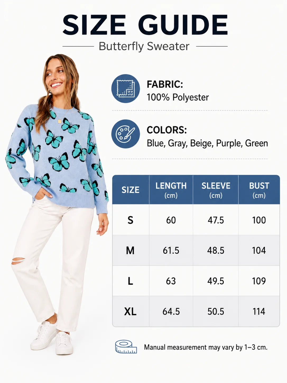 3D Flocking Butterfly Print Knit Sweater for Women Round Neck Drop Shoulder Long Sleeve Loose Pullover Casual Jumper Fall Winter Fashion Streetwear Tops