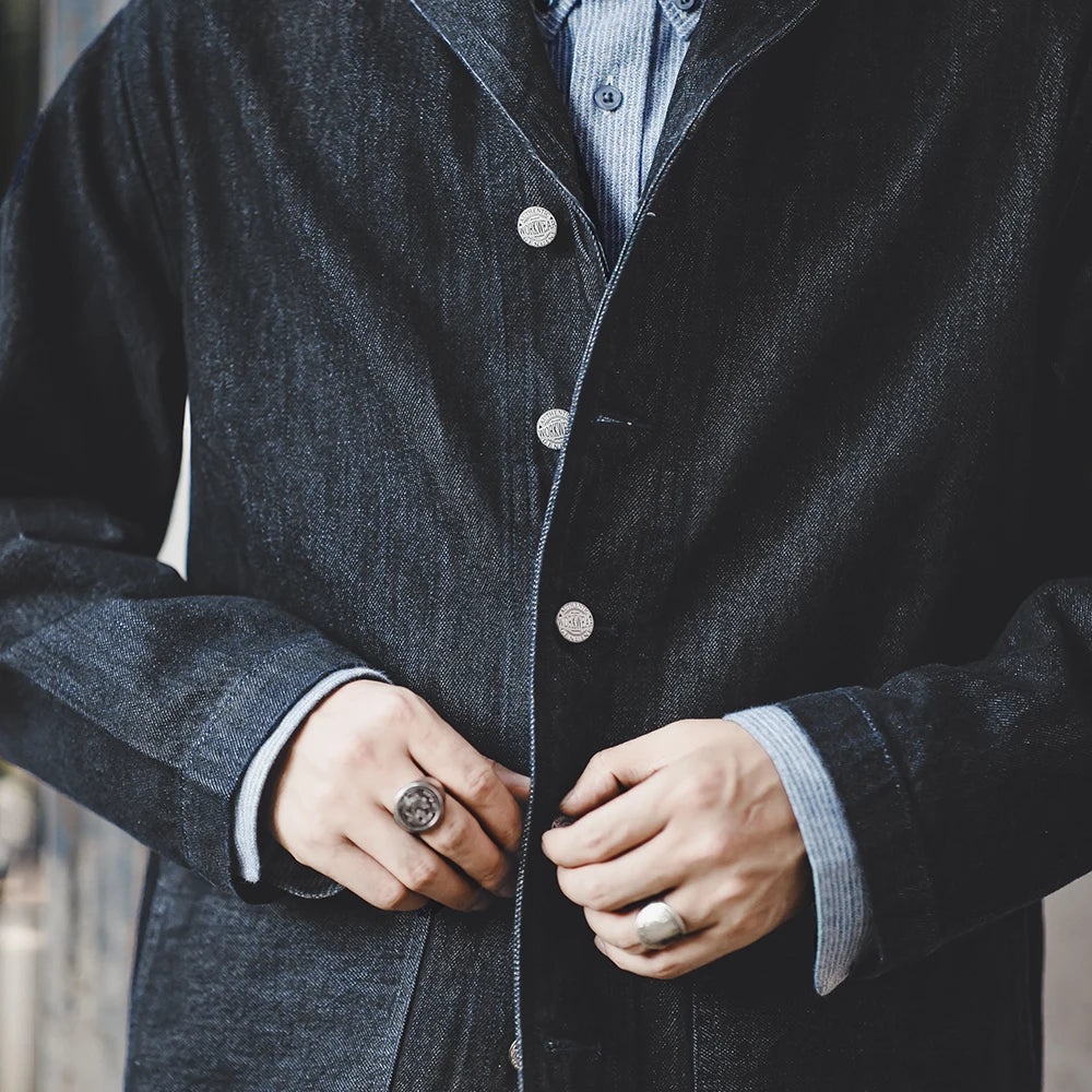 Maden Washed Denim Jackets for Men Vintage Workwear Coats Cotton Solid Hunting Denim Turn-down collar Casual Jacket Men Clothing
