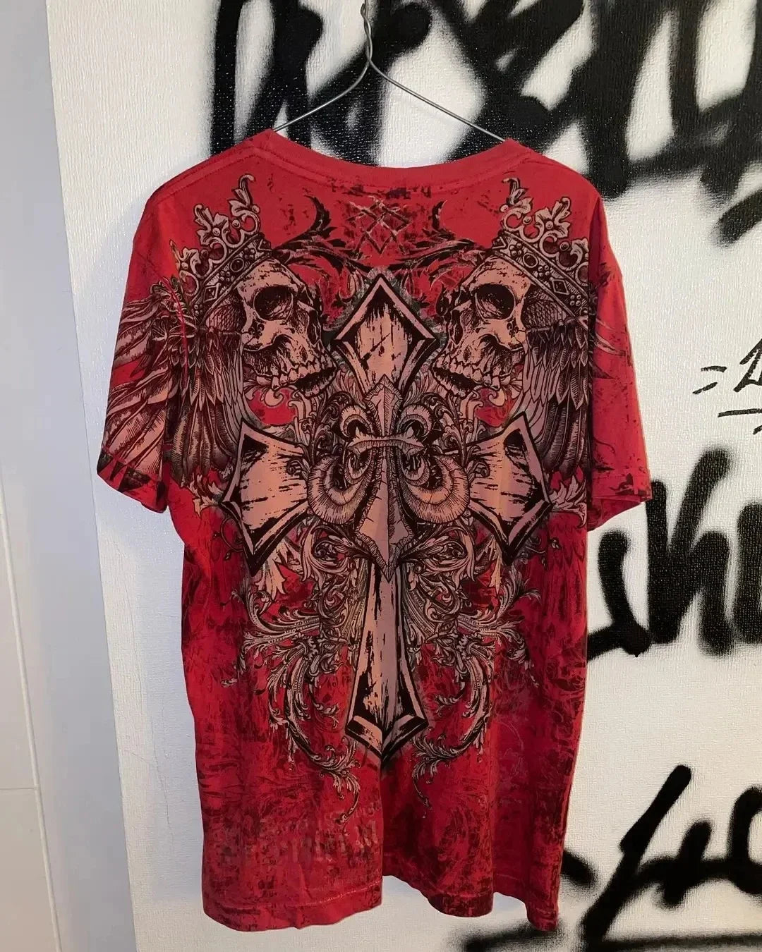 2000s T shirt Summer New Hip Hop Red Round Neck Oversized Long Sleeved T shirt Men Women Casual Gothic Clothing Tops Streetwear