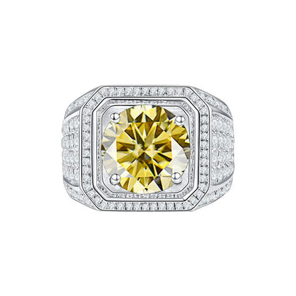 925 silvers yellow moissanite wide ring, starry sky classic men's ring, jewelry, geometric fashion,