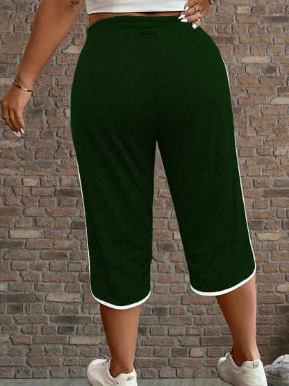 Plus size women's contrasting comfortable stretch cropped pants