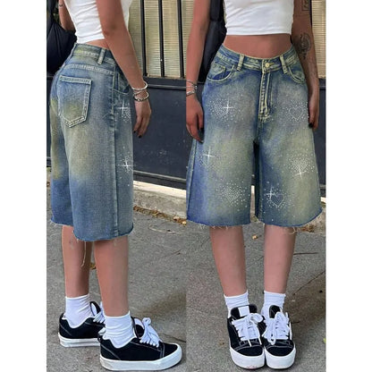 Shorts Female 2000s Jeans Women Jeans Denim Shorts Y2K Retro Slant Pocket Casual Wide Leg