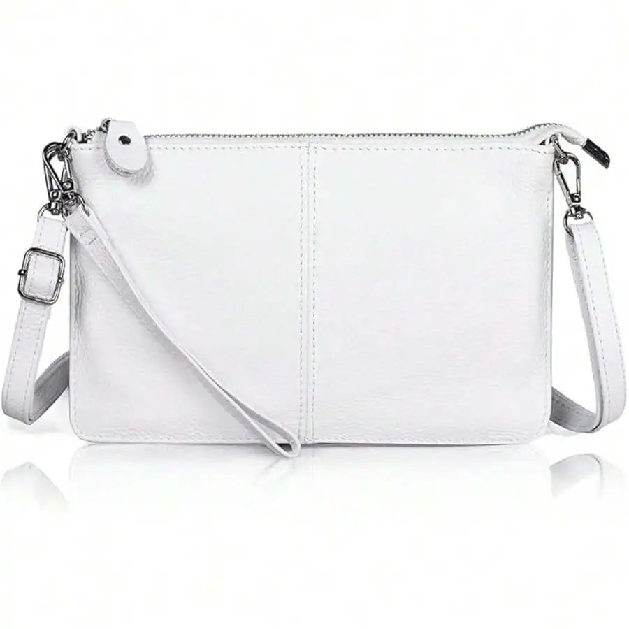 Genuine Leather Wristlet Clutch Wallet Purses Small Crossbody Bags Shoulder Handbag For Women, Silvery Zipper