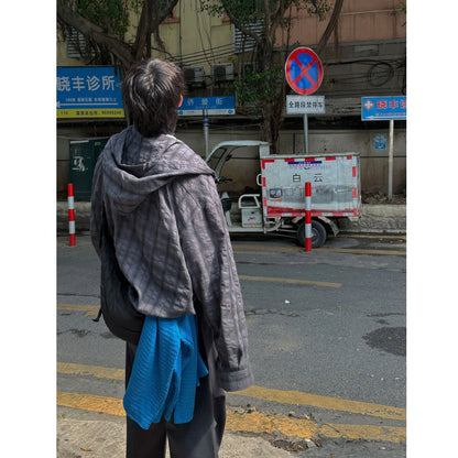 Mens Unisex Oversized Hooded Flannel Style Plaid Shirt Jacket Long Sleeve Button Down Casual Lightweight Jacket for Spring Fall