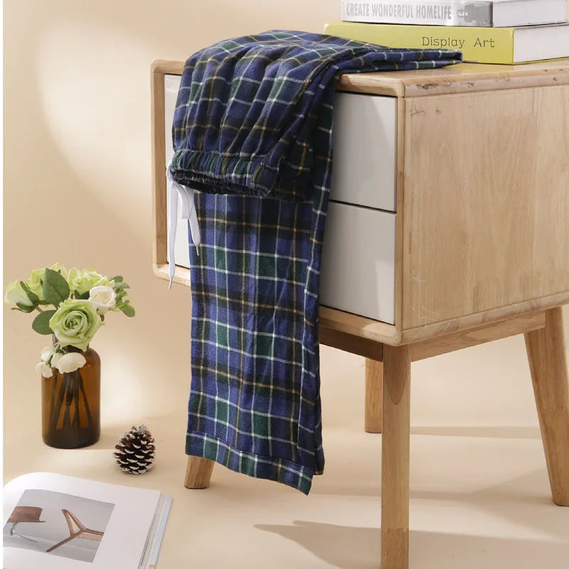 Pajama Pants Men's Flannel Cotton Autumn and Winter Casual Plaid Long Trousers Warm Home wear Pants Men Sleepwear