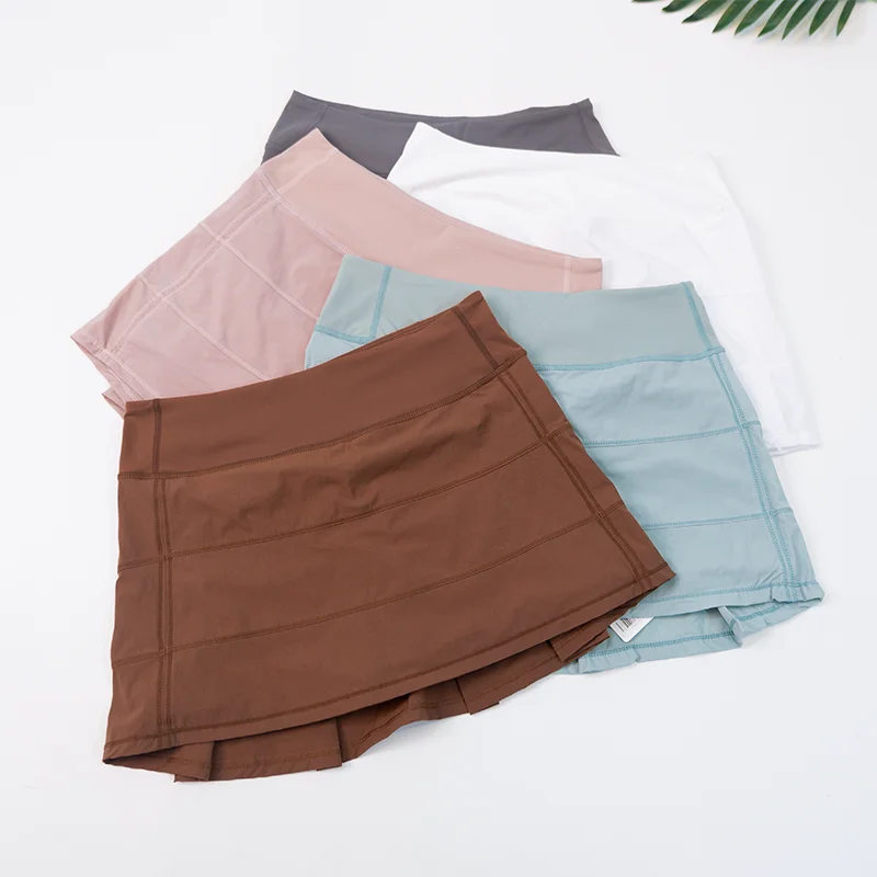 LULU FLORA Solid Color Women's Summer Sport Yoga Shorts High-Waisted Tight Simple Quick-Dry Breathable Tennis Pleated Skirt