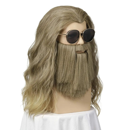 ❤2026❤ QACCF Qacf Long Curly Mens Wizard Mustache Wig Halloween Costume Cosplay Viking Fake Beard Wig (Grey)❤❤❤