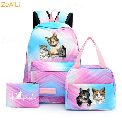 3pcs White Puppy Maltese Dog Colorful Backpack with Lunch Bag for Women Student Teenagers Rucksack Casual School Bags Sets