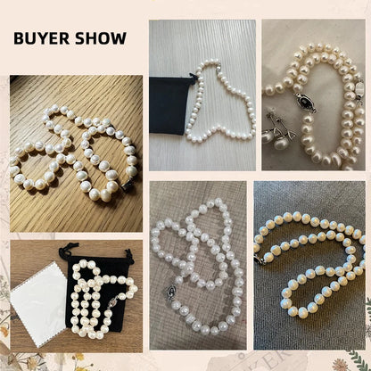 New Hot Real White Freshwater Cultured Pearl Necklaces for Women Girl Gift, 925 Sterling Silver Women's Baroque Pearl Necklace