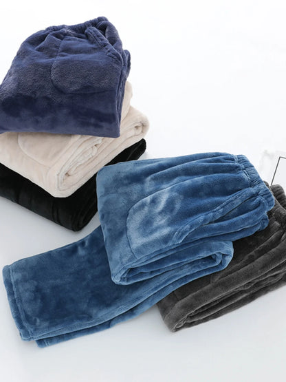Men's Thickened Flannel Sleep Pants Winter Warm Double-sided Fleece Loose Large Size Long Pants Coral Fleece Home Pants Outdo...