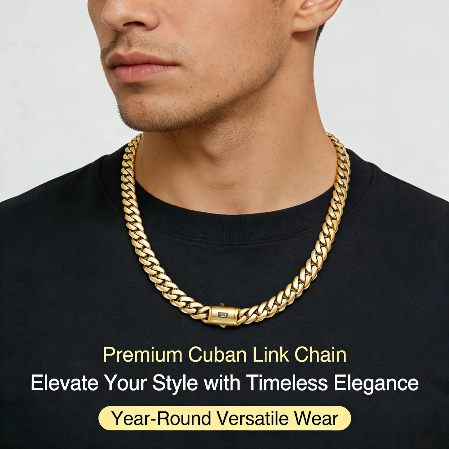 14K Gold-Plated Cuban Ncklace Miami Cuban Link Chain 6-14mm Stainless Steel Technology Anti-rust Colorfast Waterproof Anti-Friction The best gift for men and women men's jewelry