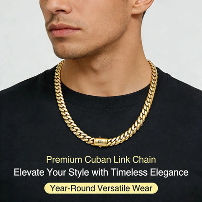 14K Gold-Plated Cuban Ncklace Miami Cuban Link Chain 6-14mm Stainless Steel Technology Anti-rust Colorfast Waterproof Anti-Friction The best gift for men and women men's jewelry