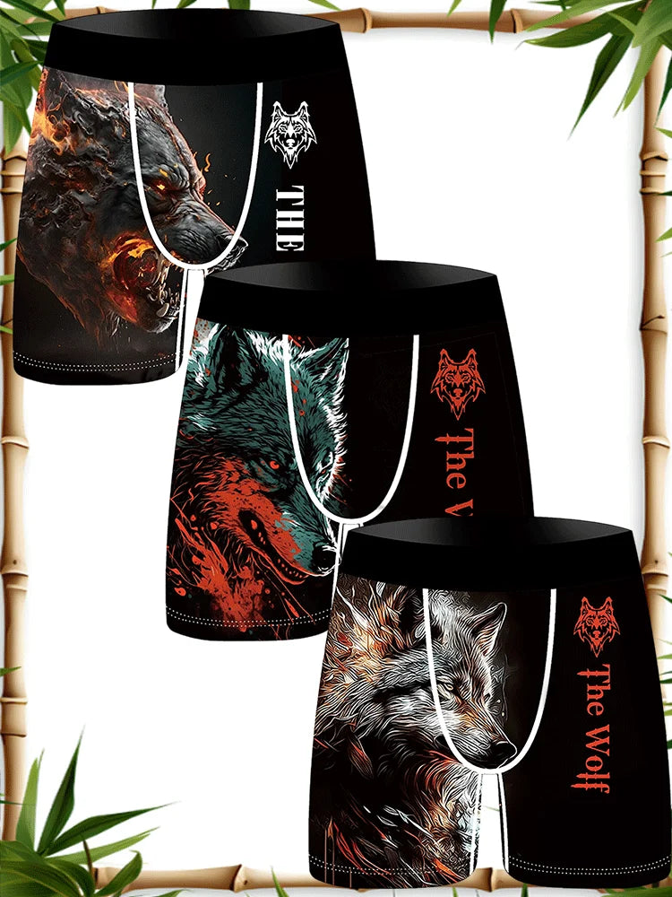 3Pcs Lion Wolf Print Men Underwear Boxers Men's Novelty Underpants