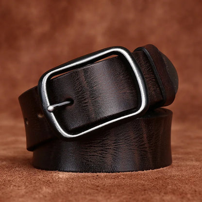 3.8CM Men High Quality Genuine Leather Belt Luxury Pin Buckle Belts Thick Cowskin Fashion Vintage Strap Male Jeans for Man