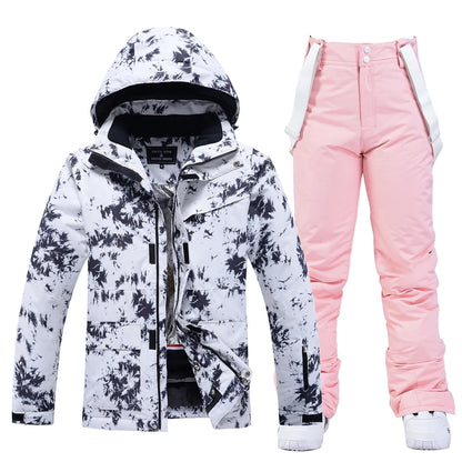 Fashion, Waterproof Snow Suit Sets for Women, Snowboarding Clothing, Ski Costumes, Winter Wear, Jacket Strap Pant for Girl's