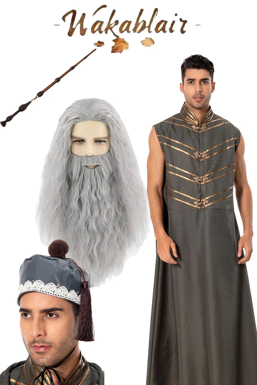 Disguise Dumble Cosplay Dore Costume Albus Men Wizard Robe Belt Beard Hat Wig Magic Clothing Set Outfits Halloween Carnival Suit
