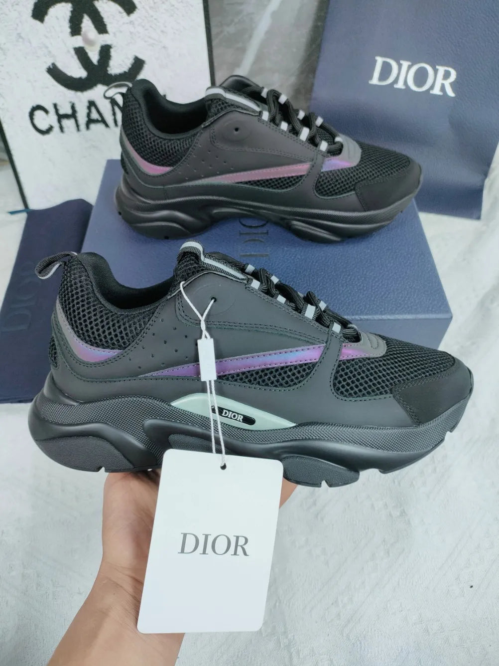 Men's Sport Shoes High Version B22 Cowhide Lightweight Breathable Mesh Contrast Color Laces Reflective Comfortable Unisex