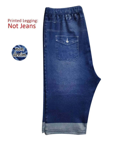 Women's Faux Denim Print Capri Leggings, Non-Denim Soft Skinny Yoga Pants
