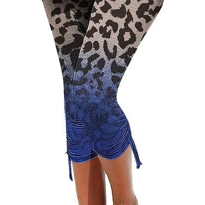 Plus Size 1XL-5XL Women's Casual Loungewear Bottoms Ombre Leopard Print Lace Up Home Wear Capri Pant