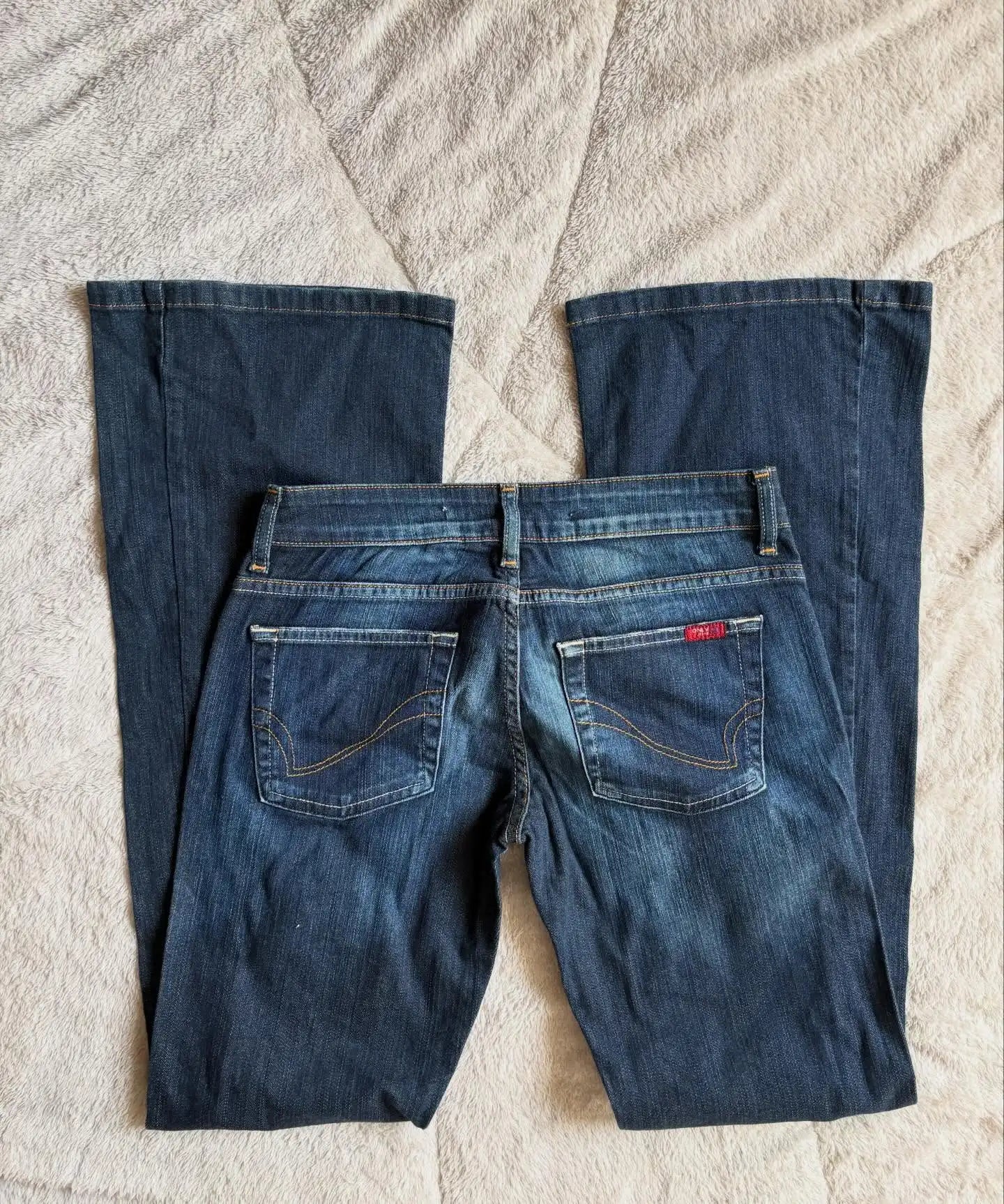 Women Retro Pants Basic Slim Fit Deep Blue Bootcut Jeans Casual Low Waist
