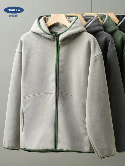 DUKEEN Men's Double-Sided Fleece Hoodie Autumn and Winter Warm Windbreaks 7A Antimicrobial Zipper Jackets for Men