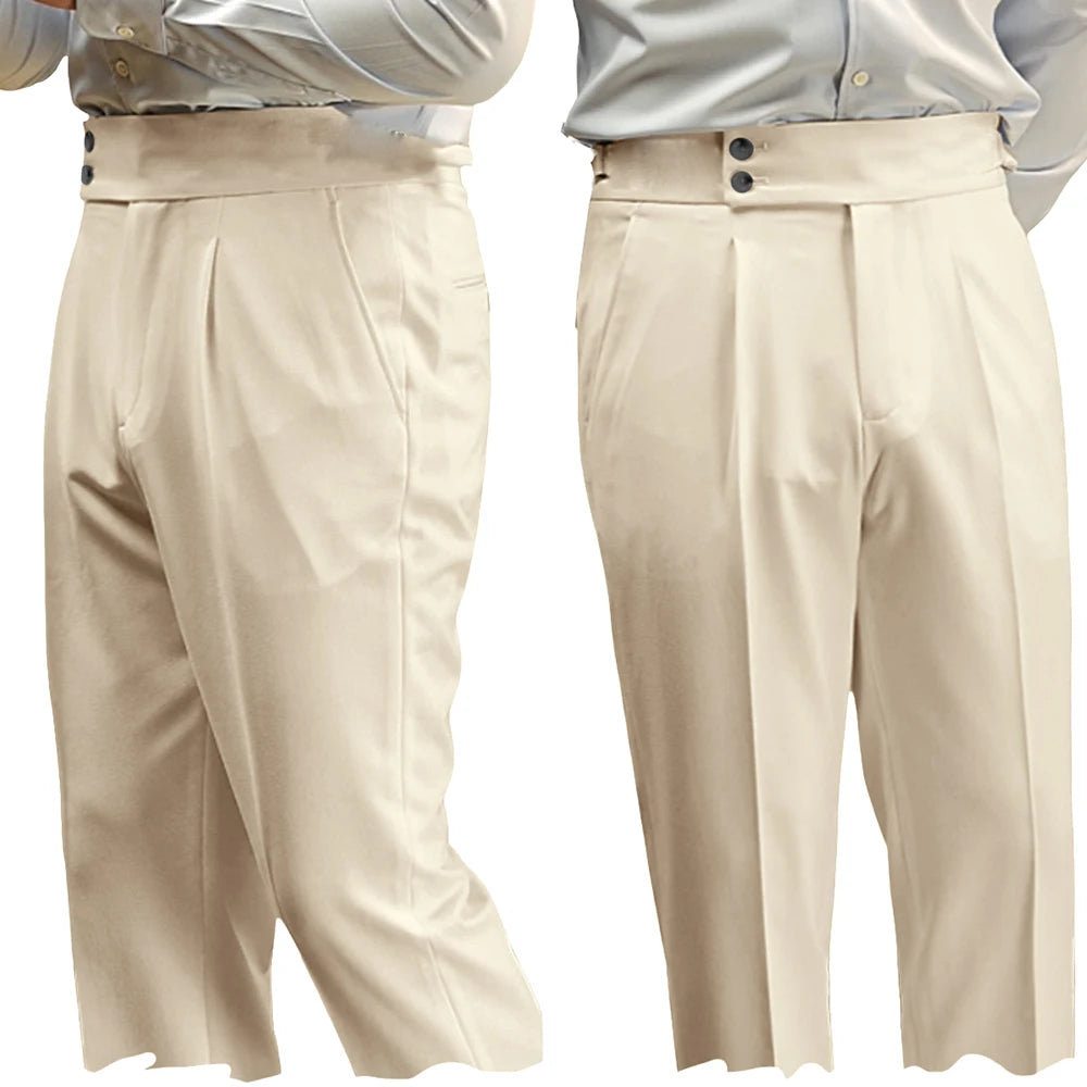 New Casual Solid Color Suit Trousers Men Spring Trendy Belt High Waist Pants Male Business Office Fashion Pleated Straight Pants
