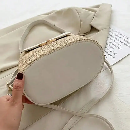 Woven Beach Crossbody Bag, Multi-Functional Adjustable Shoulder Strap, Golden Lock