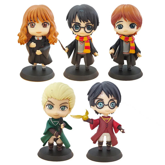 5 Pcs/Set 9.5-10cm Harry Potter Figure Anime Periphery Q Version Hermione Ron Malfoy Model Car Cake Decorations Toys Gifts