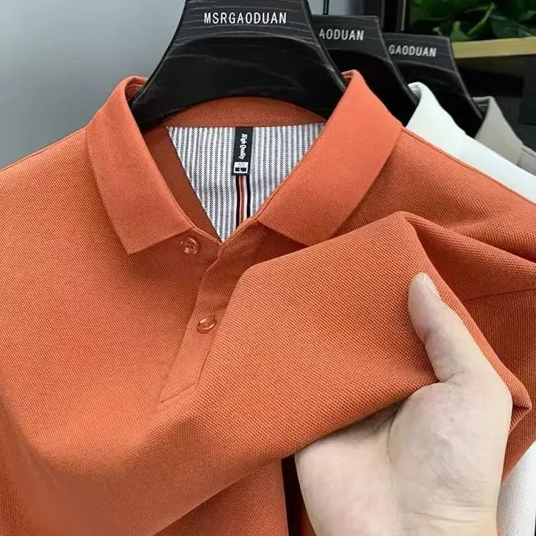 High-end cotton Polo shirt for men, new style for spring and autumn, long-sleeved, pure color, thickened