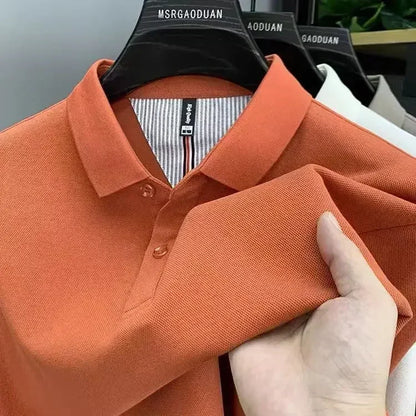 High-end cotton Polo shirt for men, new style for spring and autumn, long-sleeved, pure color, thickened