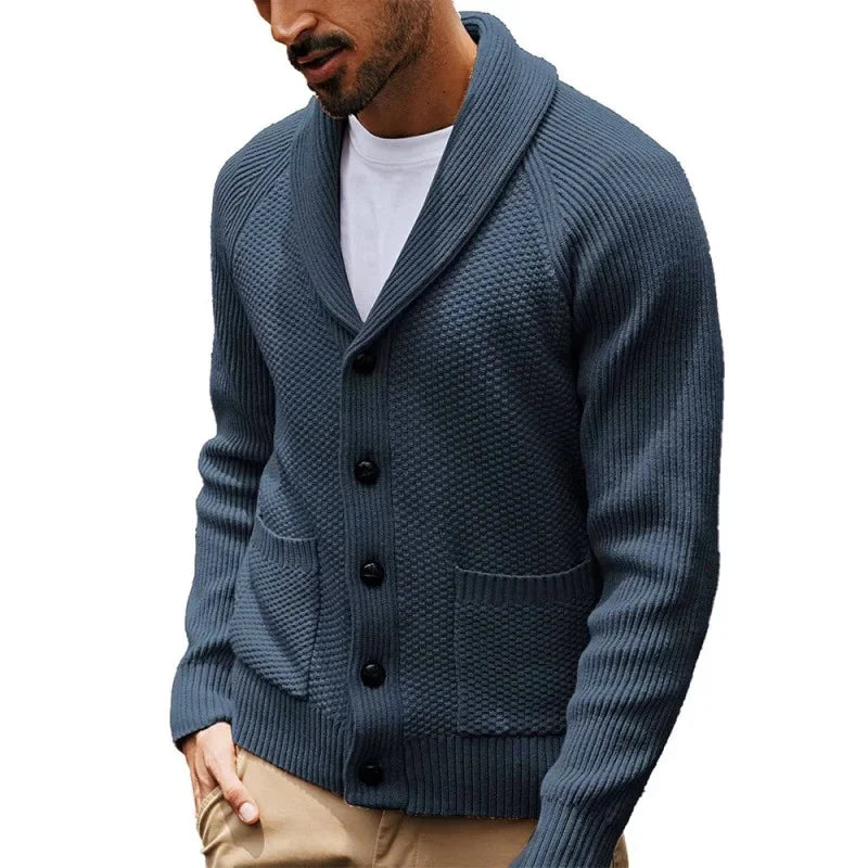 2025 Men's New Knitted Sweater Cardigan Long-sleeved Button-down Collar Pocket Sweater Men's Casual Winter Sweater