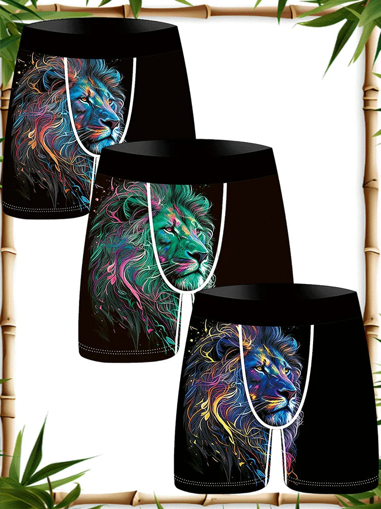 3Pcs Lion Wolf Print Men Underwear Boxers Men's Novelty Underpants