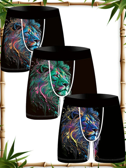 3Pcs Lion Wolf Print Men Underwear Boxers Men's Novelty Underpants
