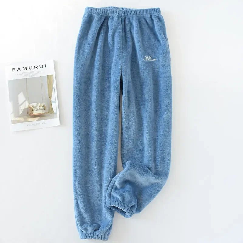 Couples' autumn and winter warm pants home pants ladies pajamas bottoms flannel thick coral fleece couple pants men