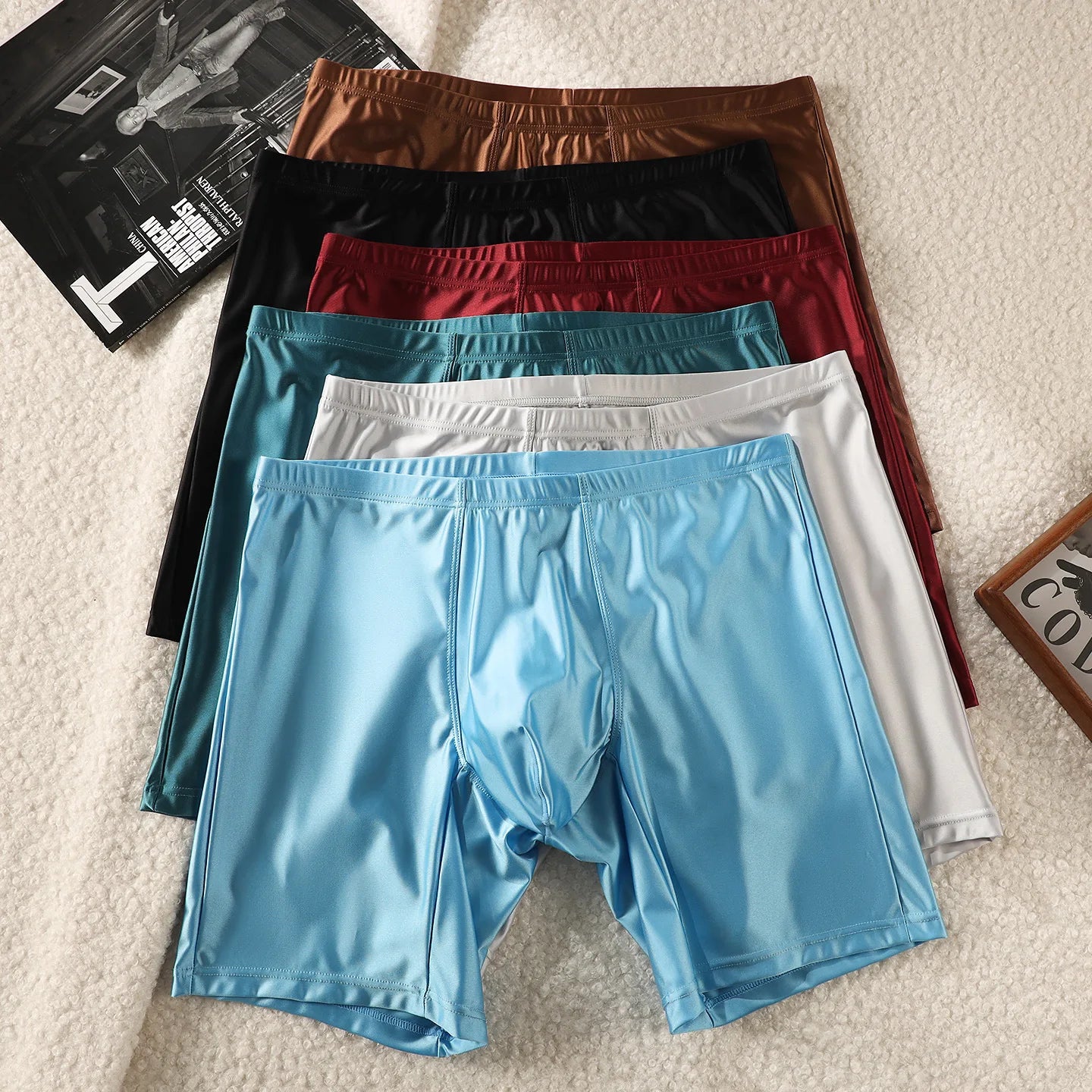 Mens Underwear Boxers Man Solid Slim Ice Silk Extended Leg Boxer Shorts
