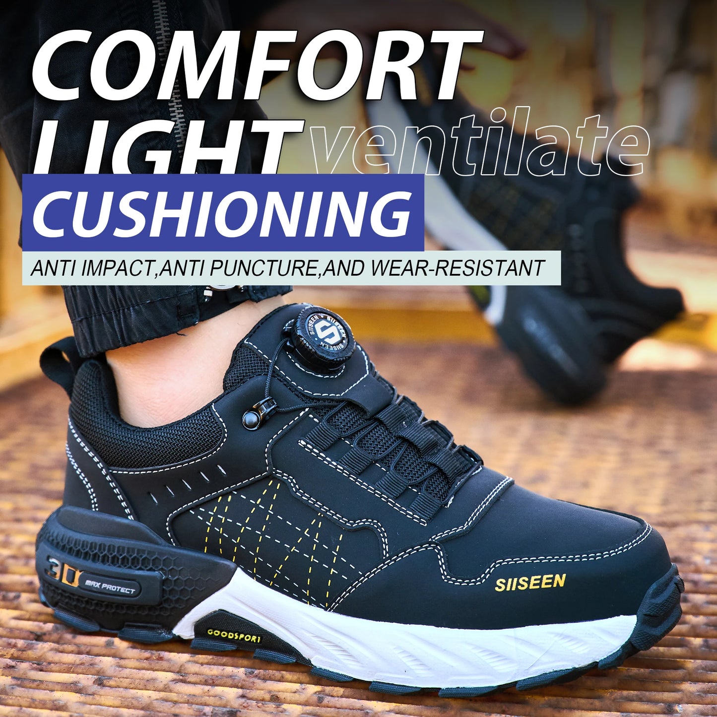 NEW Work Safety Shoes for Men Steel Toe Cap 4.0 KEVLAR Rotating Button Work Sneakers Anti-smash Puncture-Proof Shoes Work Boots