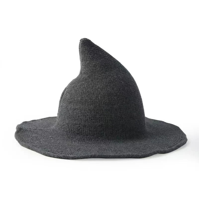 Halloween Masquerade Cosplay Costume Outfit Accessories Props Party Decorations Pointed Decor Witch Hat Wool Knitted Wizard Hat