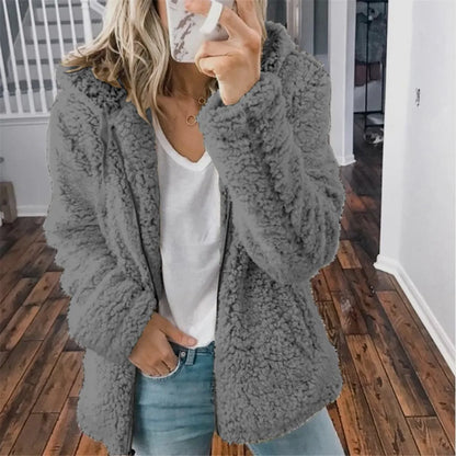 2024 New Women's Hooded Tweed Velvet Autumn and Winter Tops Jacket