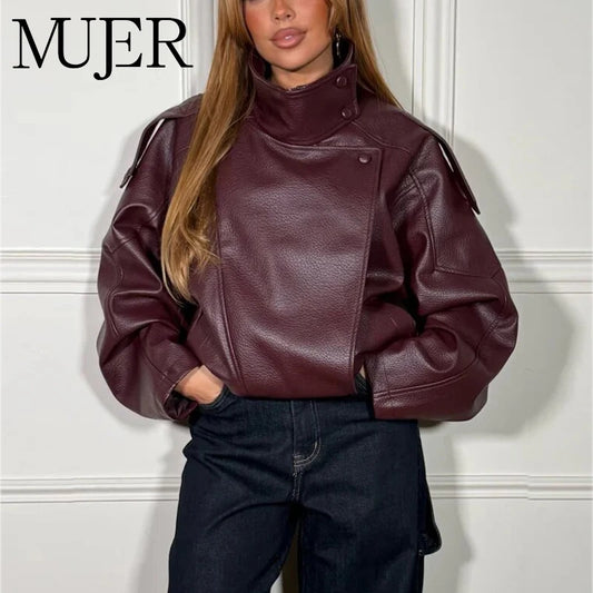 MUJER Faux Leather Jackets for Women Oversize Women's Bomber Jacket Fashion Winter Womens Coats Outerwears Demi-season Jackets