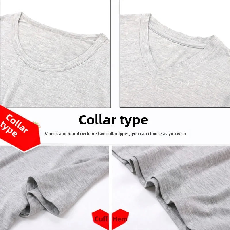 Summer Men's Modal Short Sleeve Shorts Set V-Neck Loose Fit Comfortable Sleepwear Home Clothes Mid-aged And Elderly Suitable