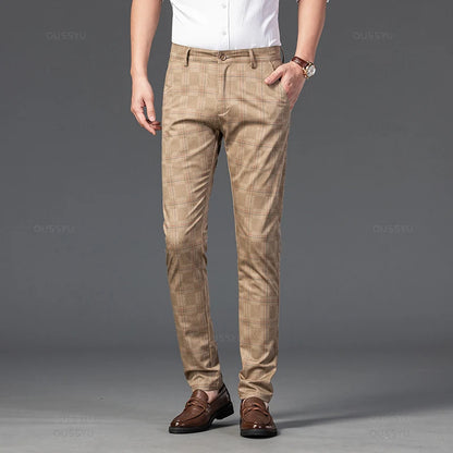2024 New Men's Casual Plaid Pants Business Casual Slim Fit Black Blue Red Khaki Classic Style Trousers Male Brand Luxury Clothes